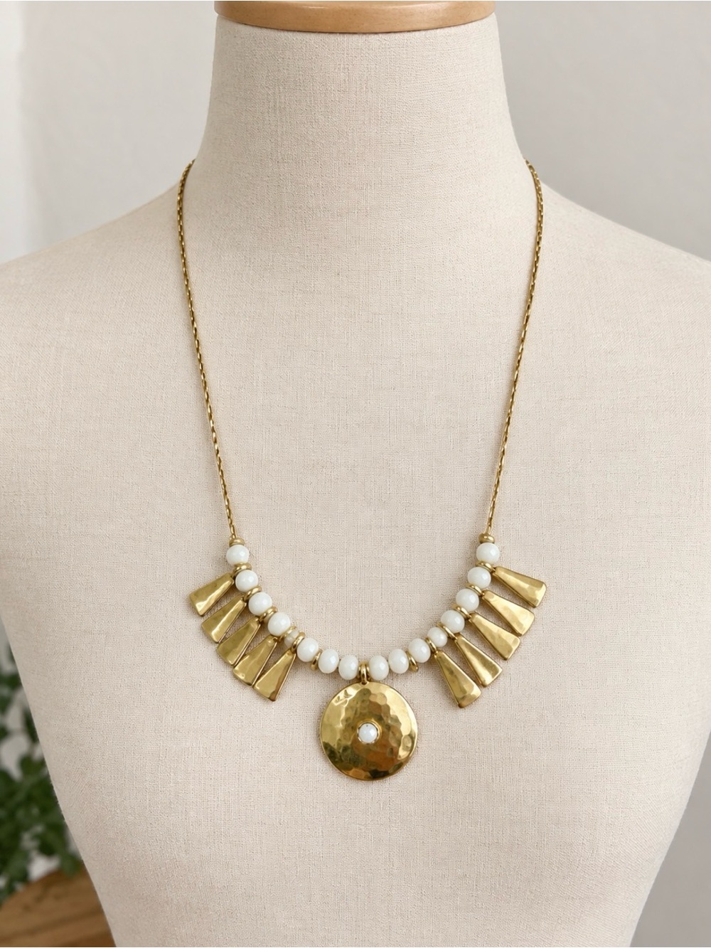 Anthropologie Gold and White Boho Necklace - Women Jewelry